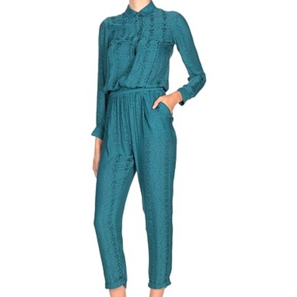 NWT PATRIZIA PEPE SILKJUMPSUIT WITH SNAKE PRINT Emerald Color Italian Size 4